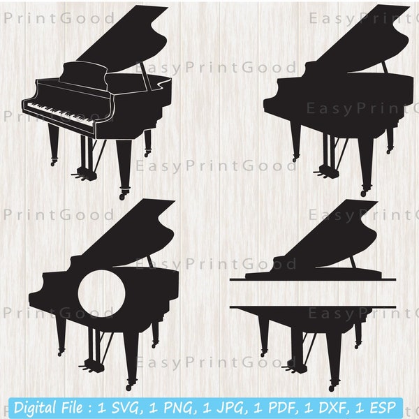 Grand Piano Svg, Piano Svg, Piano Clipart, Music Svg, Name Split Frame, Grand Piano Frame Svg, Pianist Svg, Monogram Frame, Cut file, Cricut