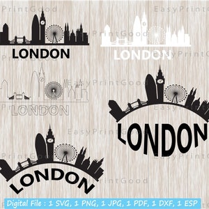 Londen Svg, London Skyline Cityscape silhouet, City Shirt, Groot-Brittannië, Londen Engeland Uk, Cityscape Vinyl Sign Design, Cut bestand, Cricut