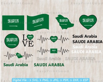 Saudi Arabia Flag SVG Bundle: Map, Love, Waving (Digital Download)
