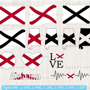 Alabama Flag Svg, Alabama State Svg, Love Alabama, Alabama Svg, Waving Alabama, Alabama Flag Heart, Heart Alabama, Cut file, Cricut