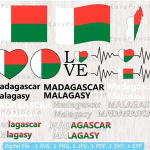 Madagascar Flag Bundle Svg, Madagascar Flag Svg, Love Malagasy, Waving, Madagascar Map ClipArt, Heart Madagascar Map, Cut file, Cricut
