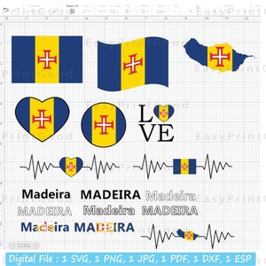 Madeira Flag SVG Bundle: National Symbols, Heart Map (digital Download ...