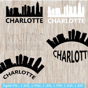 Charlotte Skyline Svg Bundle, Clipart, Charlotte Skyline Silhouette, Charlotte NC Skyline, Skyline City, Carolina del Norte, Cortar archivo, Cricut