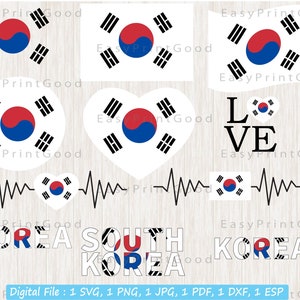 South Korea SVG National Flag, Korean Nation Country Svg, Round South Korean Flag, Waving Korea , Korea  Flag Heart, Cut file, Cricut Svg