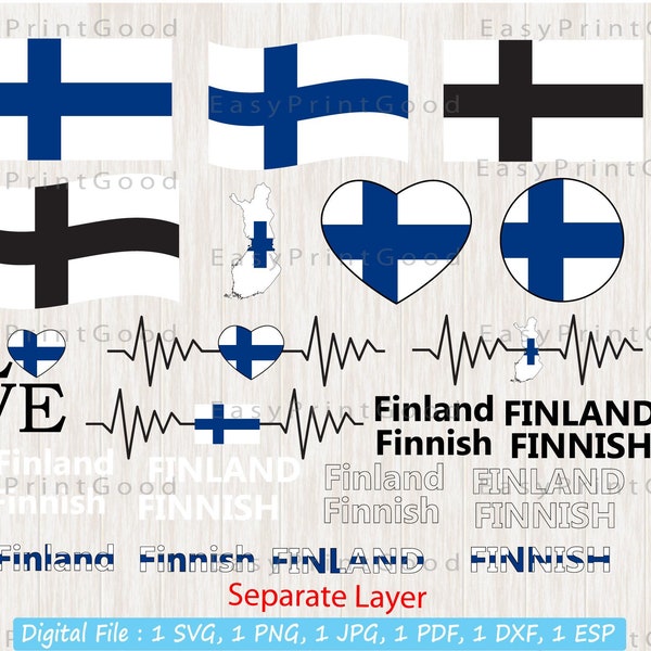 Finland Flag Bundle Svg, Finland National Flag, Love Finland, Waving Finland, Finland Map, Finnish Flag, Heart Finland Map, Cut file, Cricut