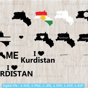 Kurdistan Svg Bundle, Kurdistan Clipart, Kurdistan Map Svg, Kurdistan Outline, Home, Monogram Frame, Flag of Kurdistan Svg, Cut file, Cricut