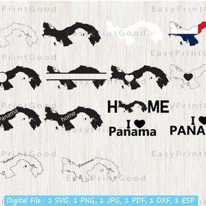 Bundle Panama Svg, contour du Panama, drapeau du Panama, Panama carte Svg, maison du Panama, Panama Clipart, amour, cadre monogramme, fichier coupé, Cricut