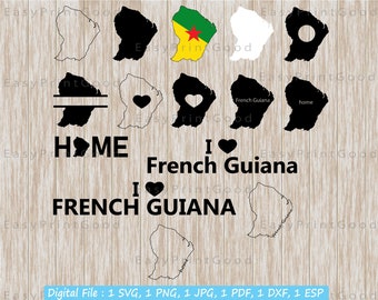 French Guiana Map SVG Bundle: Country Outline Clipart (Digital Download)