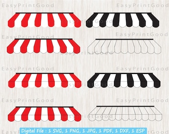 Striped Awnings Svg, Border Strip Svg, Storefront, Shop, Awnings Clipart, Store, Stripe Sunblind Awning Canopy, Sunshade,  Cut file, Cricut