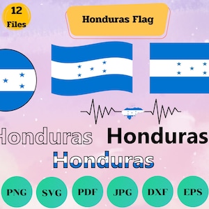 Paquete SVG de la bandera de Honduras: bandera nacional, corazón y texto (archivo de corte)