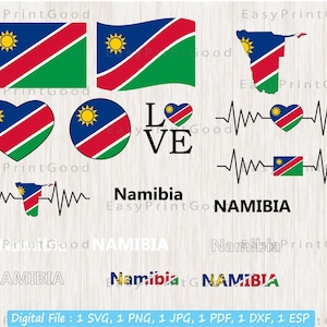 Namibia Flag Bundle Svg, Namibia National Flag, Namibian Nation Country Banner, Love, Waving, Namibia Map ClipArt, Cut file, Cricut Svg