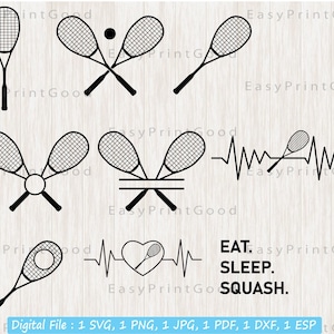 Squash Racket Svg, Squash Racquet Clipart, Squash Heartbeat Svg, Sport Symbol Svg, Squash Fan Svg, Squash Monogramm Rahmen, Cut File, Cricut