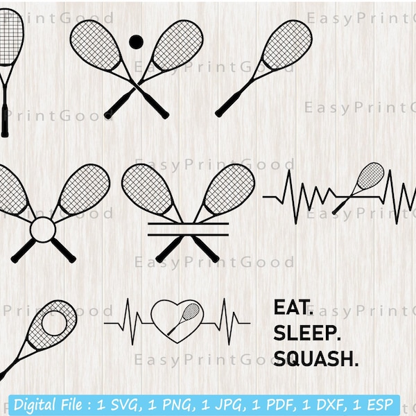 Squash Racket Svg, Squash Racquet Clipart, Squash Heartbeat Svg, Sport Symbol Svg, Squash Fan Svg, Squash Monogramm Rahmen, Cut File, Cricut