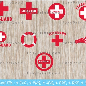 9 Styles LifeGuard Svg Lifeguard Svg Lifeguard Clipart Lifesaver Svg Lifeguard Graphic Bundle Beach Svg Red Cross Silhouette Cut file Cricut