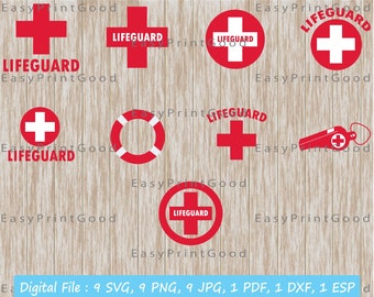 9 Styles LifeGuard Svg Lifeguard Svg Lifeguard Clipart Lifesaver Svg Lifeguard Graphic Bundle Beach Svg Red Cross Silhouette Cut file Cricut