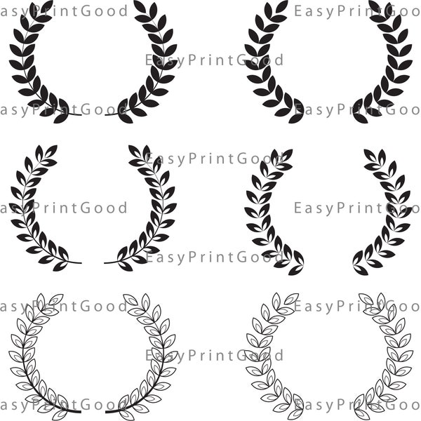 Lorbeer Svg Blatt Kranz schneiden Datei Lorbeer Kranz Silhouette Blatt Monogramm Svg Datei für Cricut Svg Png Jpg Esp Dxf FIle geschnitten Datei