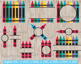 Crayon Split Monogram SVG: Teacher Cut File Bundle (Digital Download)