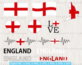 England Flag SVG Bundle: Heart, Star, Clipart (Digital Download)