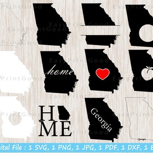Georgia State Outline SVG: Map Clipart, Monogram (Digital Download)
