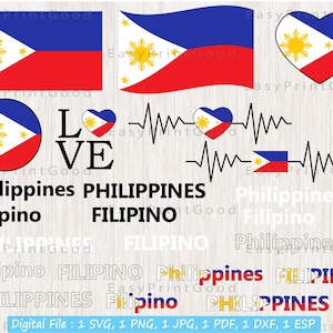 Philippines Flag SVG Bundle: Filipino Banner, Heart Design (Cut File)