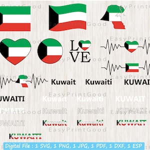 Kuwait Flag SVG Bundle: National Banner, Heart, Clip Art (Digital Download)