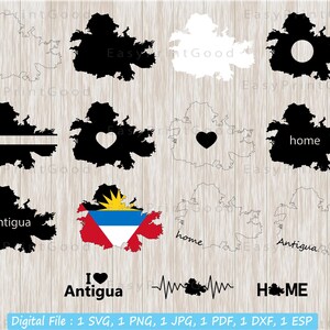 Antigua Karte SVG, Bundle Karte, Antigua Karte, Antigua Kontur, Herz, Herzschlag, Karibik Karte, I Love, Home, Monogramm Rahmen, ausgeschnittene Datei, Cricut