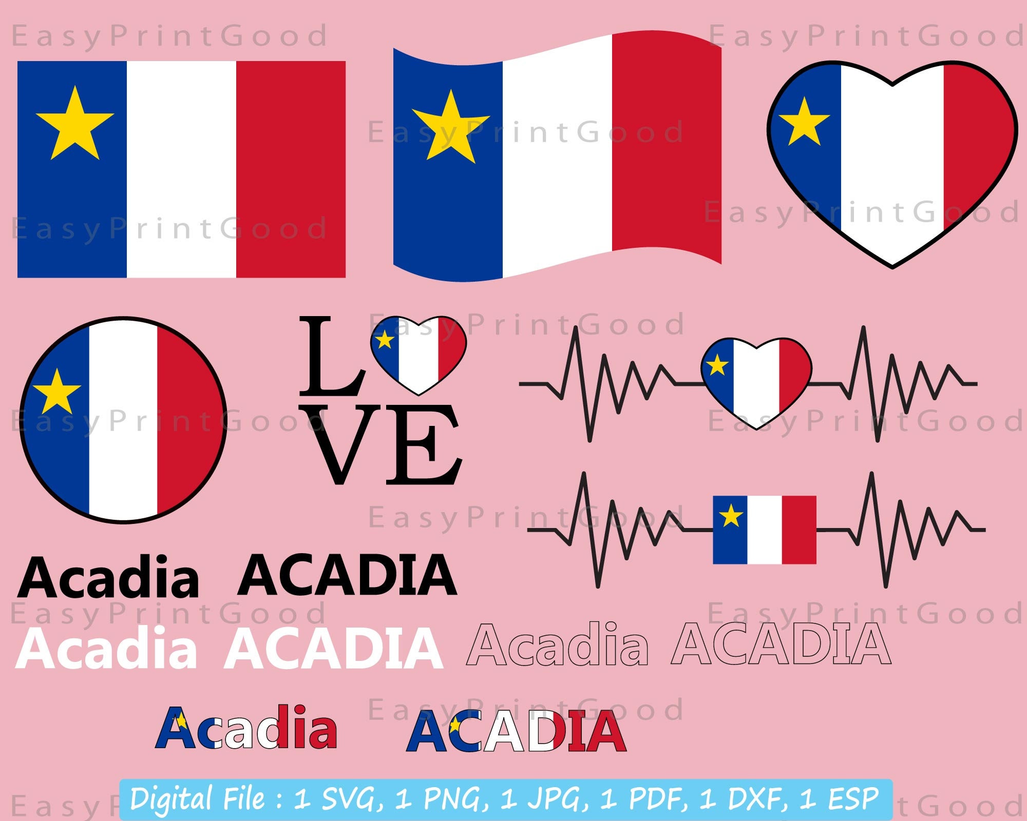 Acadia Flag Bundle Svg Acadian National Flag Love Waving Etsy