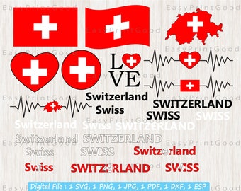 Switzerland Flag SVG Bundle: Swiss Clip Art, Heart, Map (Digital Download)