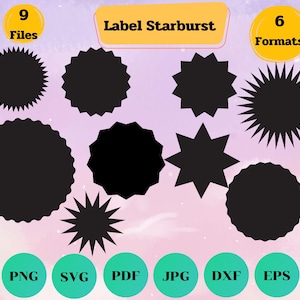 Label, Label Clipart, Starburst clipart, Label Silhouette, Digital clipart for Design, Clip Art, Svg, Png, Jpg, Esp, Dxf FIle. Cut File.