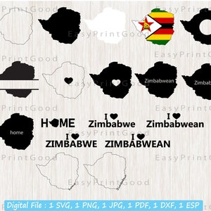 Zimbabwe Map SVG Bundle: Black and White Outline, Monogram Frame (Cut File)