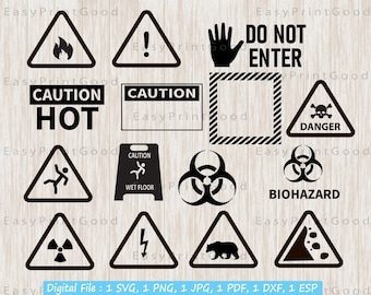 Caution Sign SVG Bundle: Danger & Warning Clipart (Digital Download)