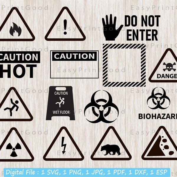 Caution Sign SVG Bundle, Caution Sign Svg, Danger Sign Clipart, Warning Sign Svg, Do Not Enter Svg, Caution Danger Svg, Cut file, Cricut