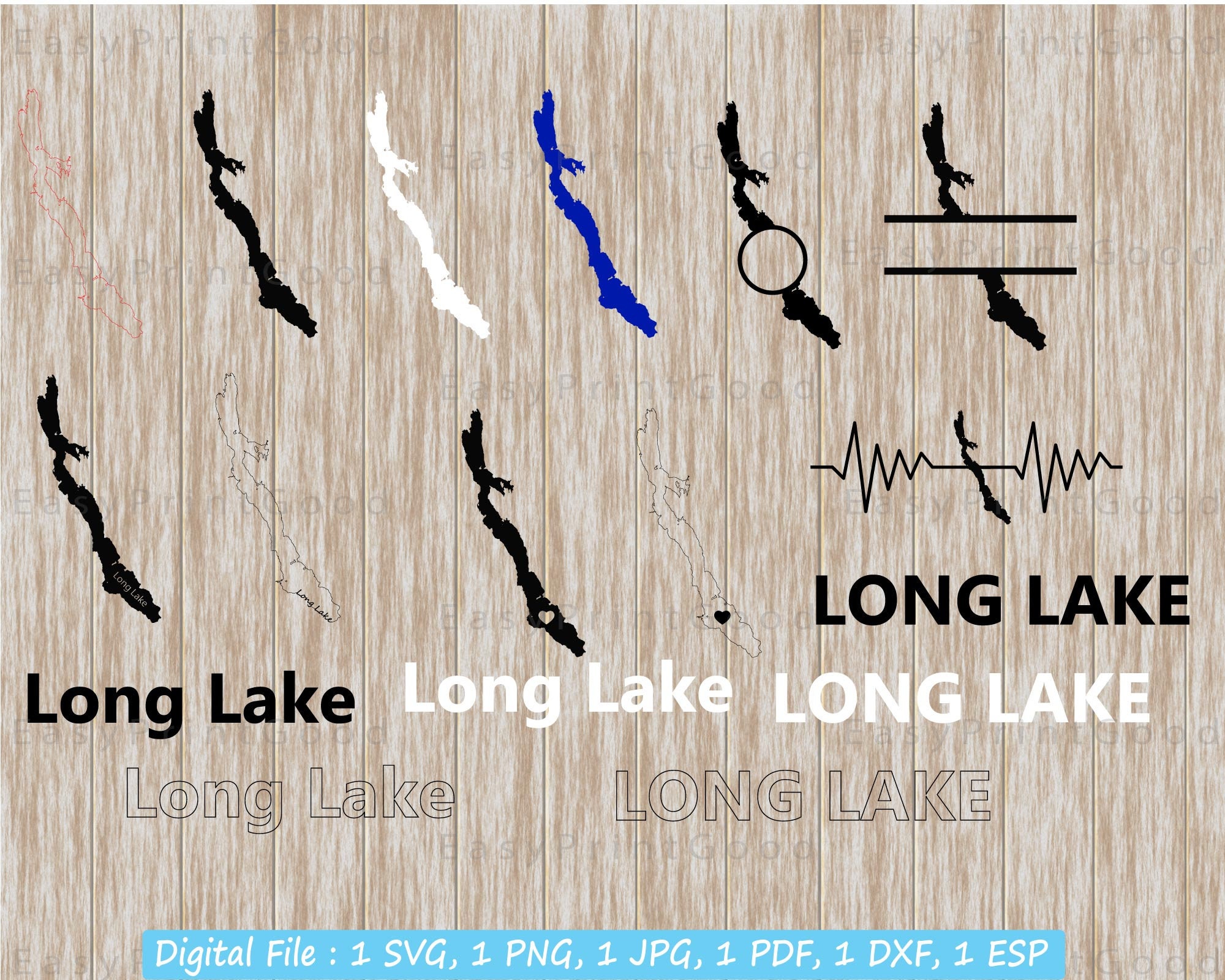 Long Lake Maine Map SVG Bundle: Outline, Monogram (digital Download) - Etsy