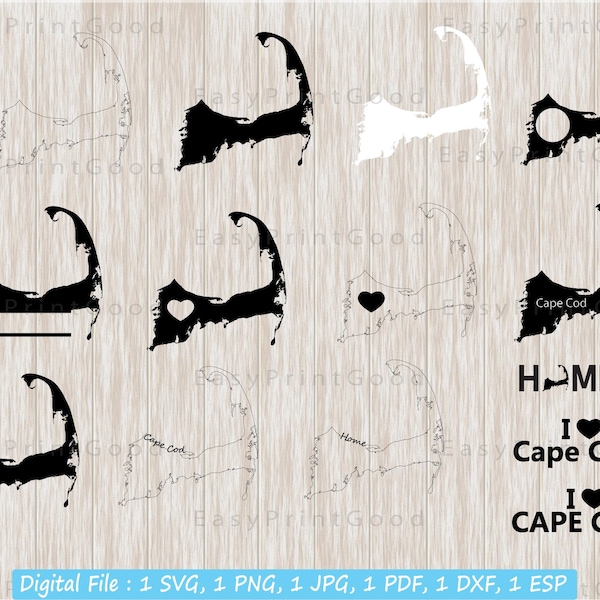 Cape Cod Svg Bundle, Cape Cod Map, Clipart, Outline, Massachusetts Beach Ocean, I Love, Home, Monogram Frame, Cut file, Cricut Svg