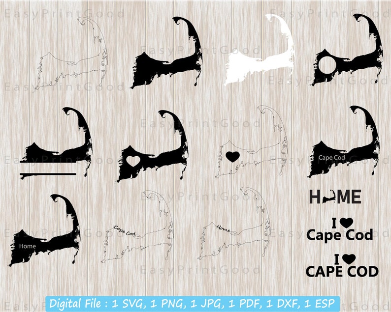 Cape Cod Map SVG Bundle: Massachusetts Outline Clipart (digital ...