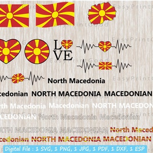 Nordmazedonien Flaggen Bundle Bundle SVG, Mazedonische Nationalflagge, Liebe, Winken, Nordmazedonien Karte ClipArt, Herz Nordmazedonien Karte, ausgeschnittene Datei, Cricut