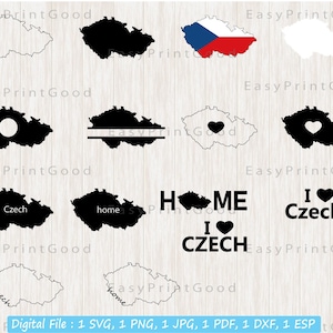 Czech Svg Bundle, Czechia Outline, Czech Republic Flag Map, Czech Map, Home, Czech Clipart, Love, Monogram Frame, Cut file, Cricut Svg