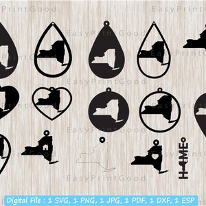 15 New York Earring Svg, New York State Shapes Earrings Template, Boucle d’oreille en cuir, Teardrop, Pendentif Modèle Bijoux, Fichier coupé, Cricut Svg