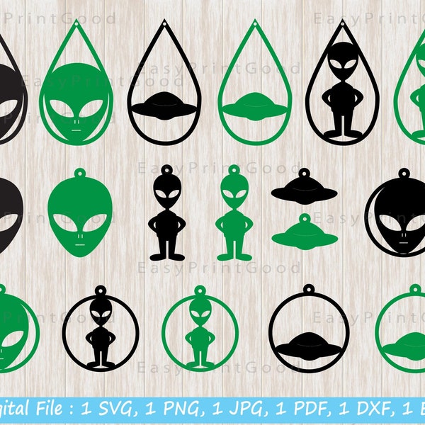 Alien Earrings Svg, Teardrop Svg, UFO Earrings Clipart, Alien Jewelry Svg, Sci Fi Earrings Svg, Cosmic Jewelry, Alien Svg, Cut file, Cricut