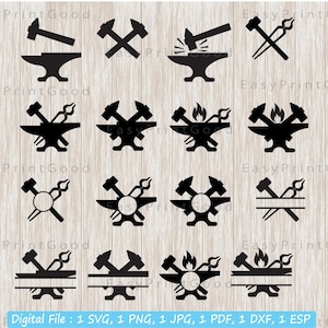Schmiede SVG Bundle, Schmiede Svg, Schmiede Werkzeug Vorlage, Hammer und Amboss, Metallarbeit, Monogramm Rahmen, Cut File, Cricut