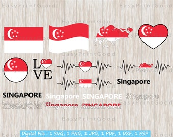 Singapore Flag SVG Bundle: Map, Heart, Love Designs (Digital Download)