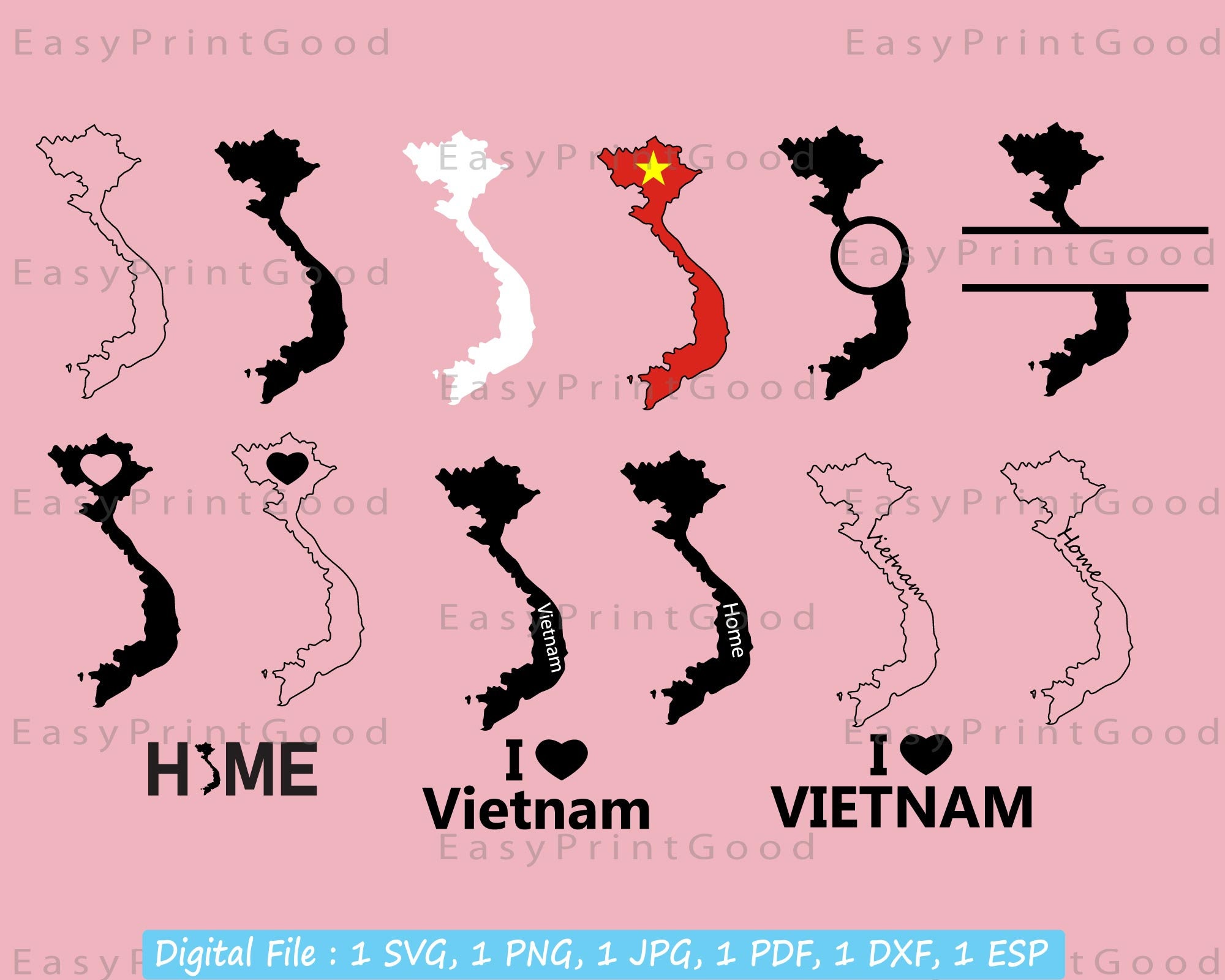 Vietnam Svg Bundle, Vietnam Country, Vietnam Clipart, Vietnam Outline, Vietnam Map, I Love Vietnam, Home, Monogram Frame, Cut file, Cricut