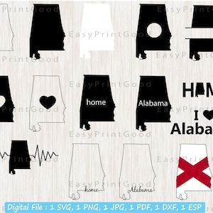 Alabama State Svg, Alabama State Clipart, Alabama Umriss Svg, Alabama State Flag Svg, Alabama Map Svg, Monogramm Rahmen, Cut File, Cricut svg
