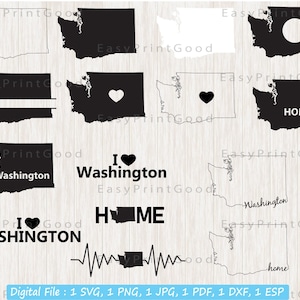 Washington Svg Bundle, 15 Washington State Svg, Washington Clipart, Washington Map Svg, Outline, Home Svg, Monogram Frame, Cut file, Cricut