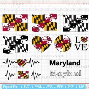 Maryland Flag Bundle Svg, Maryland State Flag Svg, Love Maryland, Waving Maryland, Maryland Clip Art, Heart Maryland, Cut file, Cricut image 3