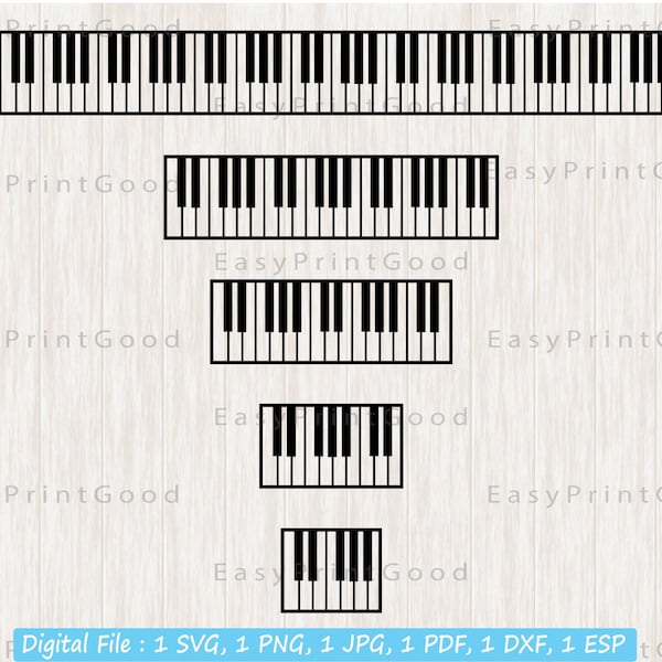 Piano Keyboard Svg, Piano Keys Svg, Piano Keyboard Clipart, Keyboard Svg, Music Svg, Piano Svg, Silhouette, Notes, Musical, Cut file, Cricut