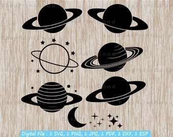 土星惑星 SVG クリップアート: 天文学カットファイル (デジタルダウンロード)