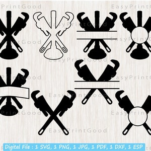 Plumbing Logo Svg, Plumber Logo Svg, Pipe Wrench Plunger Clipart, Plumber Frame, Comb Svg, Plumber Tools, Monogram Frame, Cut file, Cricut