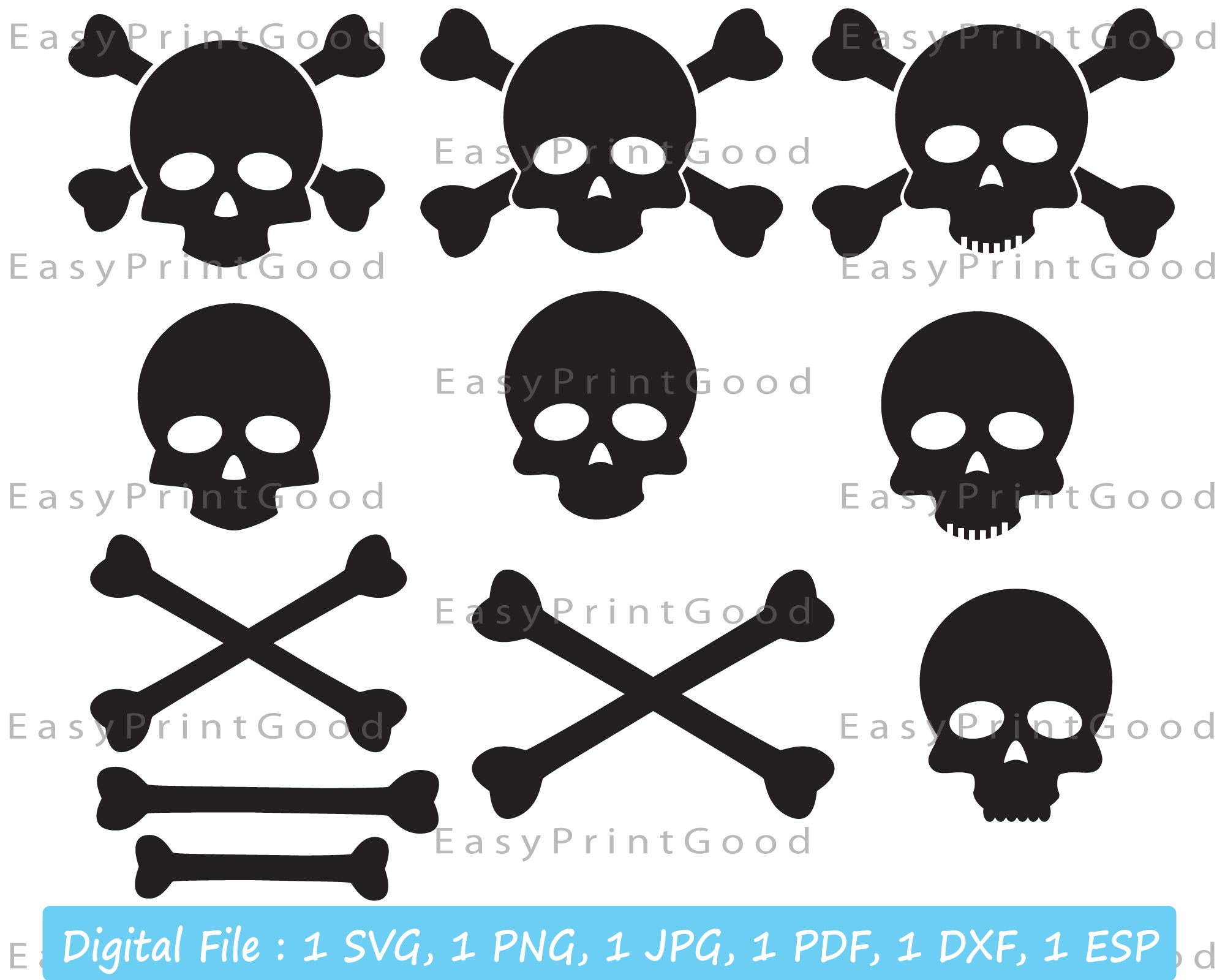 Skull and Cross Bones Svg Skull Svg Bundle Skull and Cross Etsy Canada