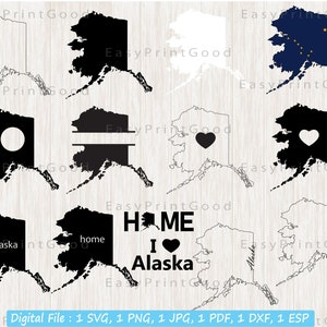 Alaska Svg Bundle, Alaska State, Alaska Outline, Alaska Map, United States of America Vector, Alaska Home, Monogram Frame, Cut file, Cricut